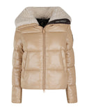 Save the Duck Moma beige puffer jacket with cream sherpa collar and front zip
