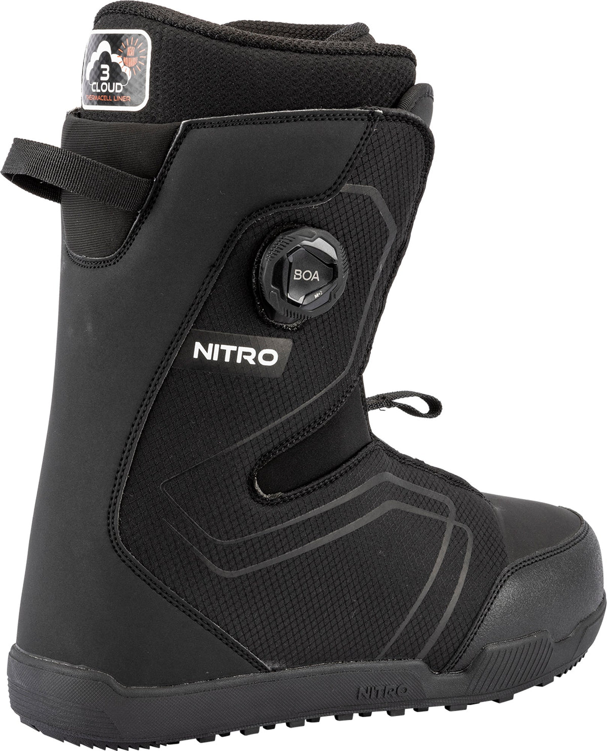 Nitro men's snowboard boot with BOA dial closure system and Cloud liner technology