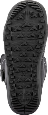 Bottom sole view of Nitro snowboard boot with aggressive triangular lug tread pattern