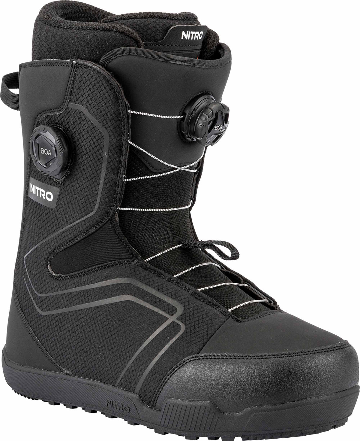 Nitro men's snowboard boot with dual BOA closure system and textured upper