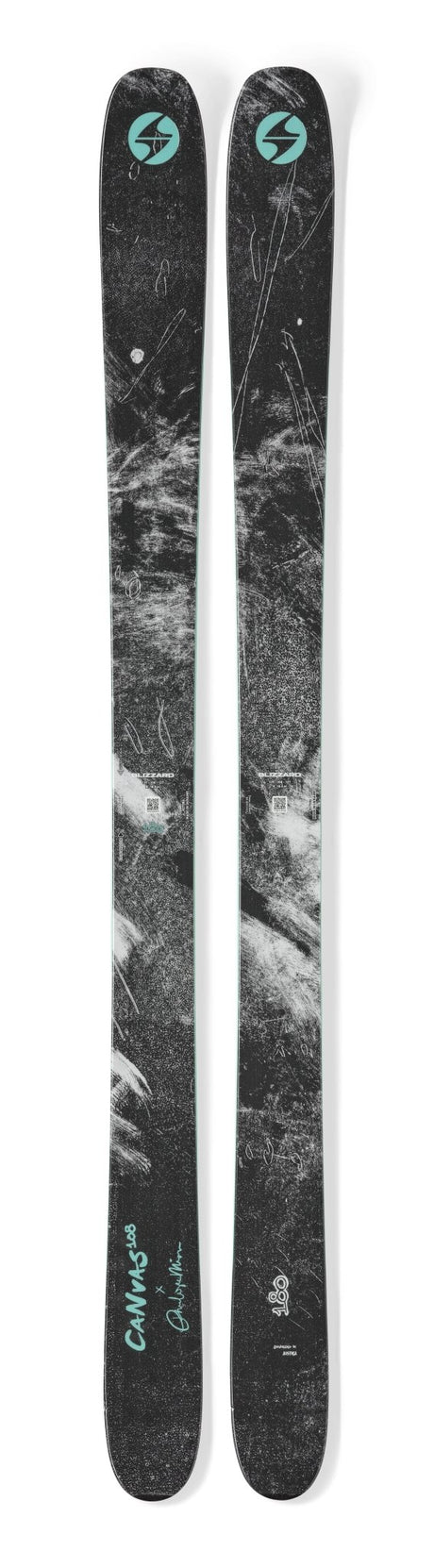Blizzard Canvas 108 skis pair black white abstract graphic teal logo 180cm