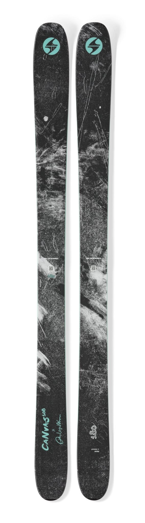 Blizzard Canvas 108 skis pair black white abstract graphic teal logo 180cm