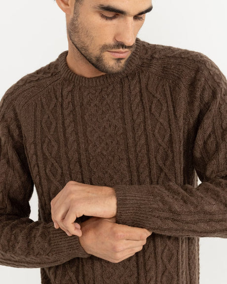Sleeve and collar details highlighting plush mohair construction in chocolate