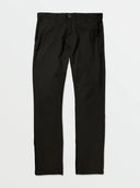 Black straight leg casual pants with front pockets on white background