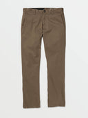 Men’s straight leg brown chinos with front pockets on white background