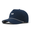 Melin navy blue perforated snapback cap with white crown logo and rope brim detail
