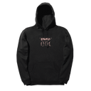 Black pullover hoodie with pink Stance graphic logo and hanging figures on chest