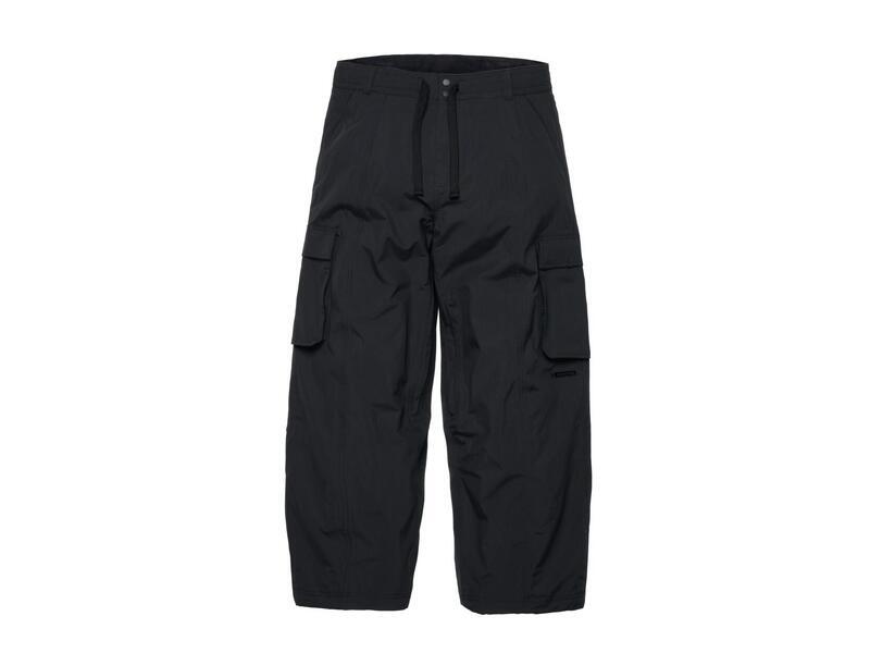 Wide-leg insulated cargo snow pants with side pockets and drawstring waist