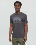 Men's dark gray heather crew neck tee with circular mountain landscape graphic