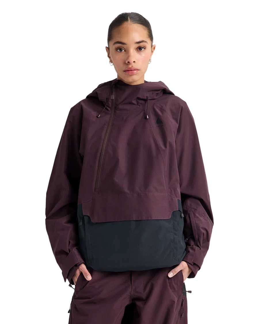 Women's two-tone pullover anorak shell jacket with hood and relaxed fit