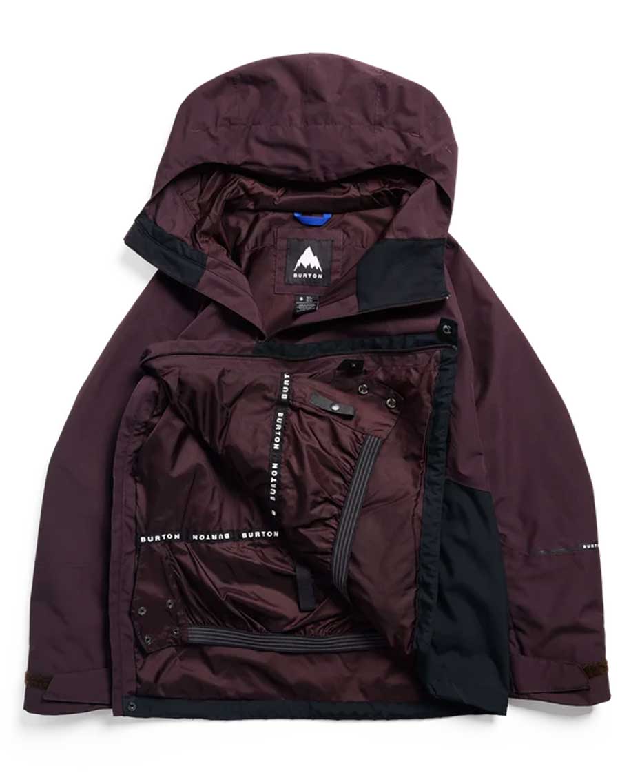 Burton women's relaxed anorak jacket shown open displaying interior lining and multiple pockets