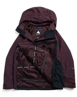 Burton women's relaxed anorak jacket shown open displaying interior lining and multiple pockets