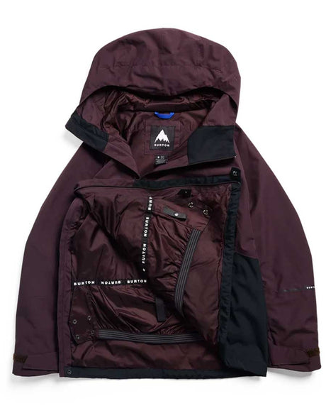 Burton women's relaxed anorak jacket shown open displaying interior lining and multiple pockets