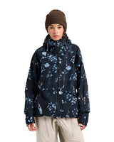 Women's Gore-Tex snowboard jacket with hooded design and botanical floral print pattern