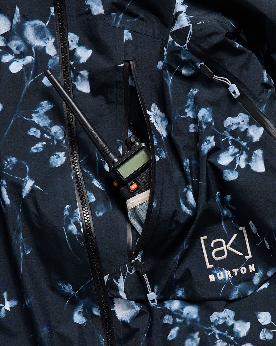 Burton ak Cyclic Gore-Tex 2L women's jacket pocket detail with radio walkie-talkie stored inside