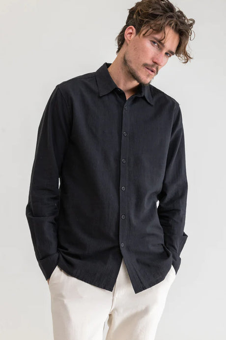 Rhythm Classic Linen LS Shirt - Vintage Black