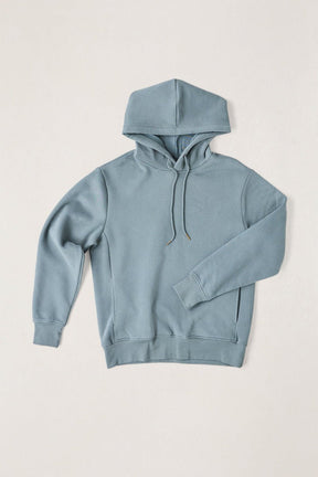 Rhythm men's classic fleece pullover hoodie in dusty blue with drawstring