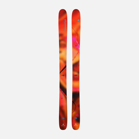Dynastar M-Free 108 freeride skis with vibrant orange pink multicolor abstract graphic topsheet