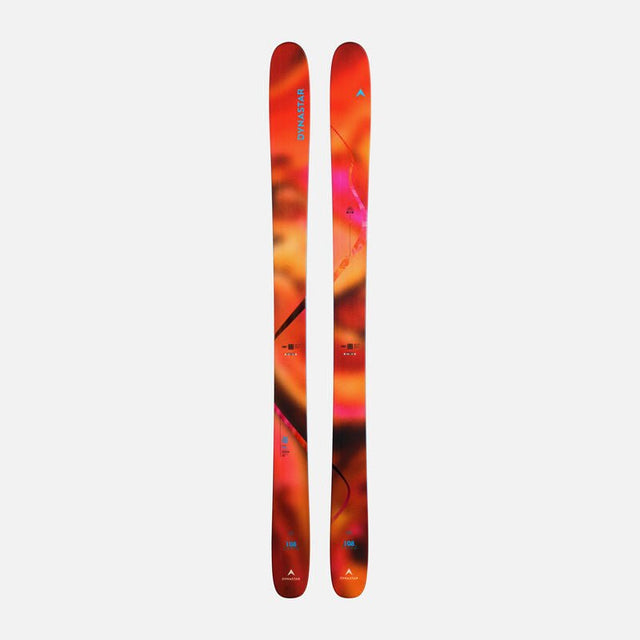 Dynastar M-Free 108 freeride skis with vibrant orange pink multicolor abstract graphic topsheet