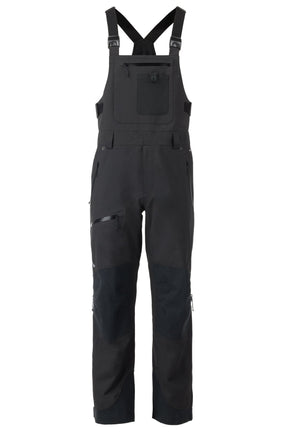 Flylow Men's Baker Bib in black with crossback straps and multiple zippered pockets