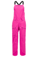 Flylow Women's Foxy Bib in bright pink with adjustable straps and multiple zippered pockets