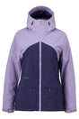 Flylow women's ski jacket with color-block design, hood, and multiple zip pockets