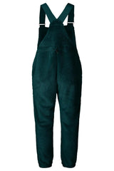 Women's fleece bib overall with adjustable straps and relaxed fit tapered legs