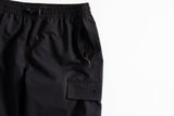 Men's cargo pants with elastic waistband, drawstring, side zip pocket, and cargo pocket