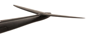 Black carbon fiber hydrofoil fuselage with two-blade propeller mounted on arm