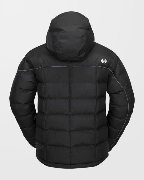 Volcom men's quilted puffer jacket with hood, shown from the back view
