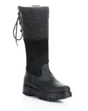 Bos&Co tall black leather winter boot with gray wool cuff and lug sole