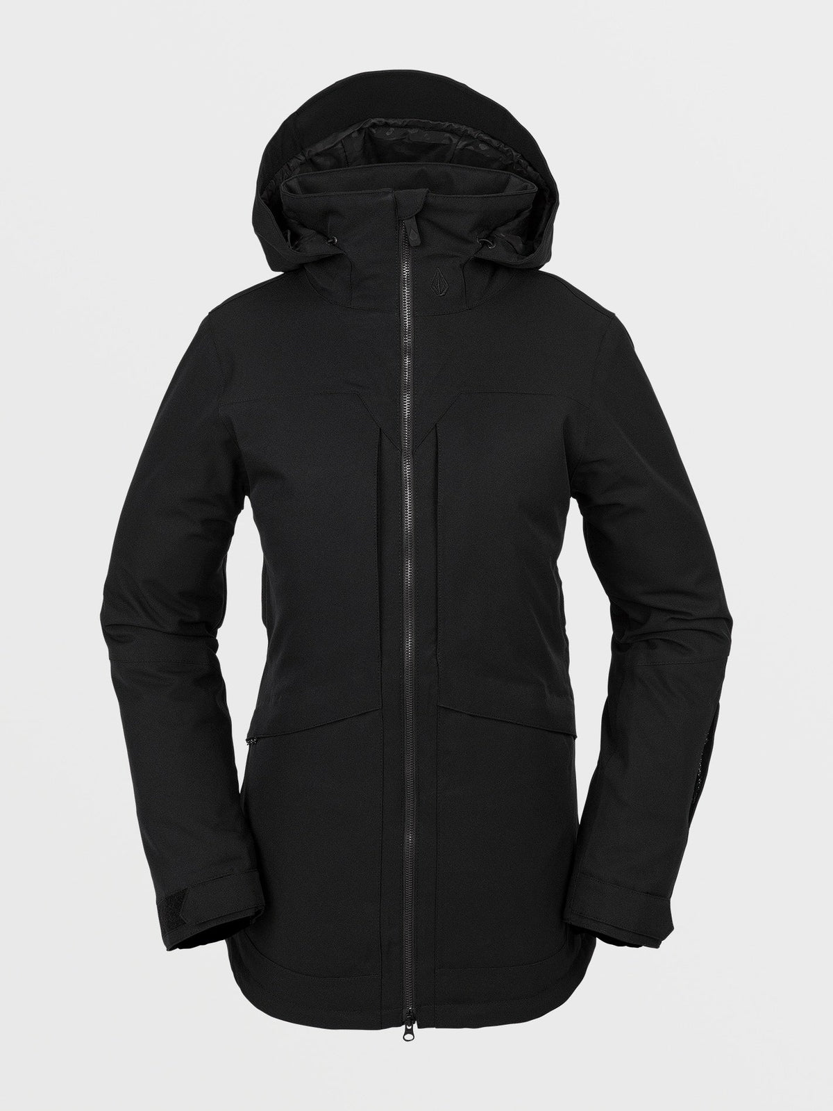 Volcom women's hooded snowboard jacket with front zip and side pockets