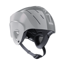 Hyda Coanda Fusion gray ski helmet with ventilation slots and chin strap, side view