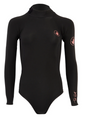 Black long sleeve women's springsuit with pink Body Glove Tatiana West logo patches