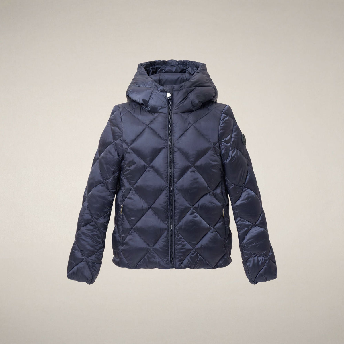 Save The Duck Dalea quilted hooded puffer jacket with diamond stitching pattern and front zipper