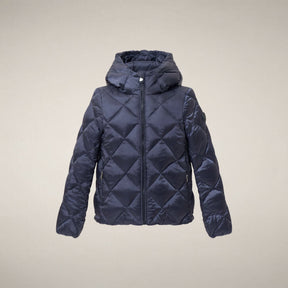 Save The Duck Dalea quilted hooded puffer jacket with diamond stitching pattern and front zipper