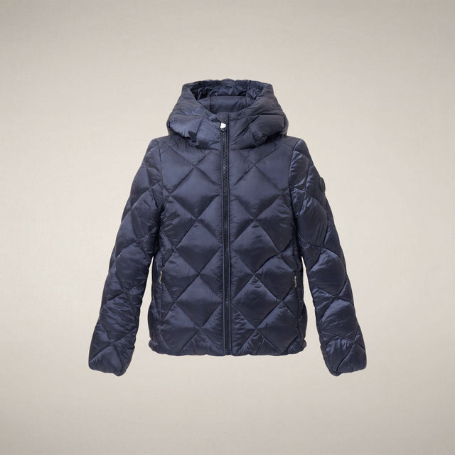 Save The Duck Dalea quilted hooded puffer jacket with diamond stitching pattern and front zipper
