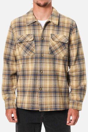Katin Shiloh flannel shirt in tan and blue plaid with dual chest pockets