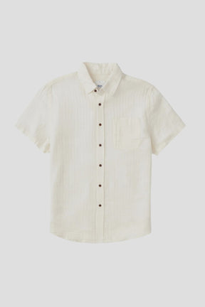 Katin men's cream short sleeve button-up linen cotton shirt with chest pocket