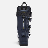 Lange women's ski boot rear view showing suspension blade technology and buckle closure system