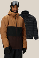 686 men's 3-in-1 tan black brown snowboard jacket with removable black puffer liner
