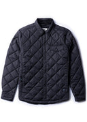 Black quilted diamond-pattern snap-button insulated jacket with chest pocket