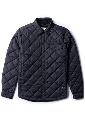 Black quilted diamond-pattern snap-button insulated jacket with chest pocket