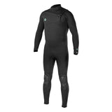 Men's black full wetsuit with chest zip and knee pad reinforcements