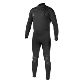 Men's black full wetsuit with chest zip and knee pad reinforcements