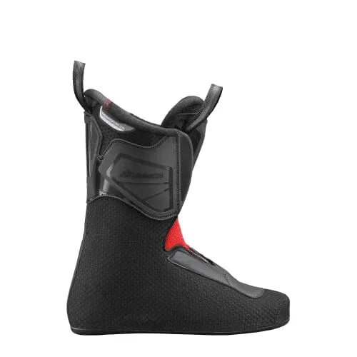 Nordica alpine ski boot shown from the rear angle with textured lower shell and cuff closure