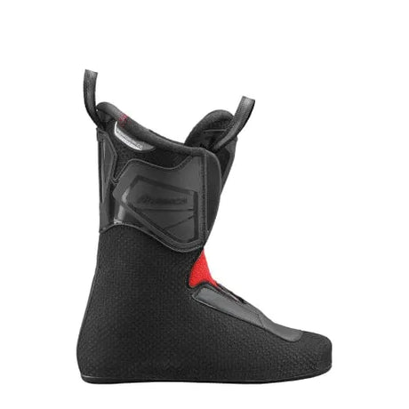 Nordica alpine ski boot shown from the rear angle with textured lower shell and cuff closure