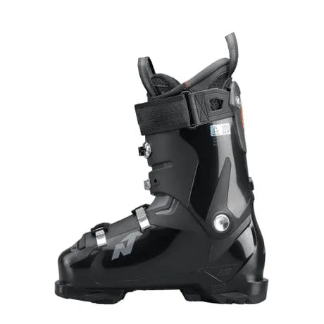 Nordica alpine ski boot with buckle closure system shown in lateral profile view