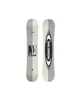 Salomon Kickback snowboard shown front and back, gray with black Salomon oval logo