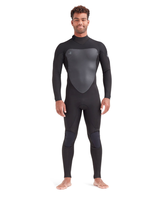 Body Glove Phoenix men's black 4/3mm back-zip fullsuit wetsuit with gray chest panel